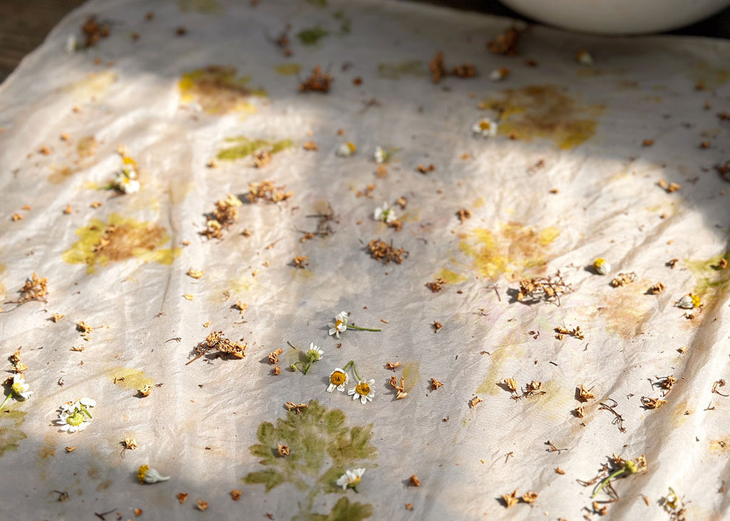 Plant dyed silk scarves eco printed flowers