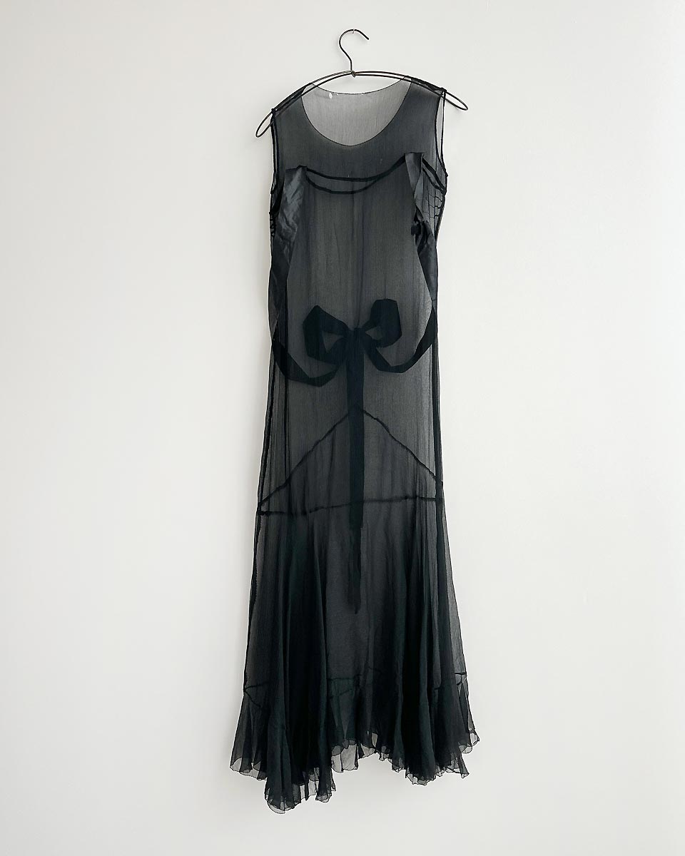 1920s Sheer Black Silk Dress