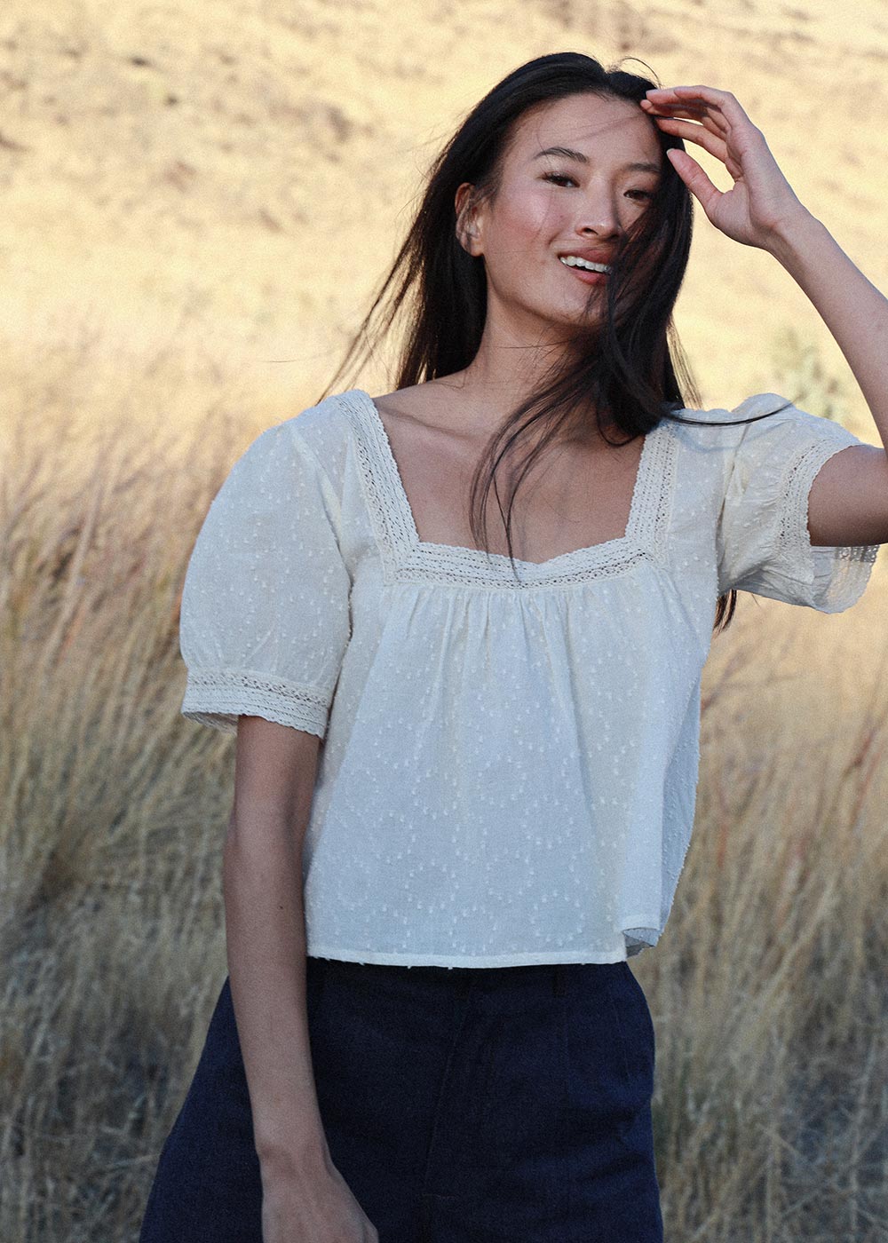 Romantic Slow Fashion Label - Bea Top - Cream Cotton 70s Inspired Peasant Top - Atèlette
