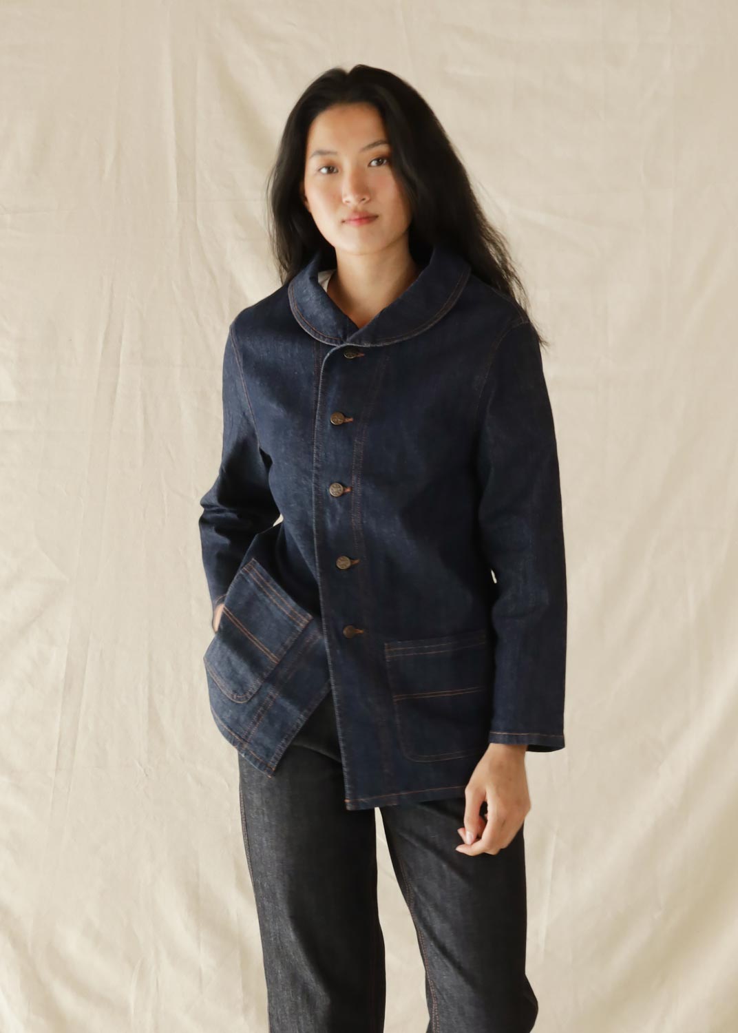 Atèlette Dark Wash Denim Chore Coat - HANSEN - Sustainable Women's Clothing
