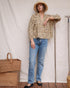 Amelia hand block print cotton blouse in Terrasse styled with vintage blue jeans