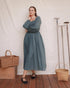 Louise Dress in Isle grey-green cotton gauze with smocked bodice and puff sleeves