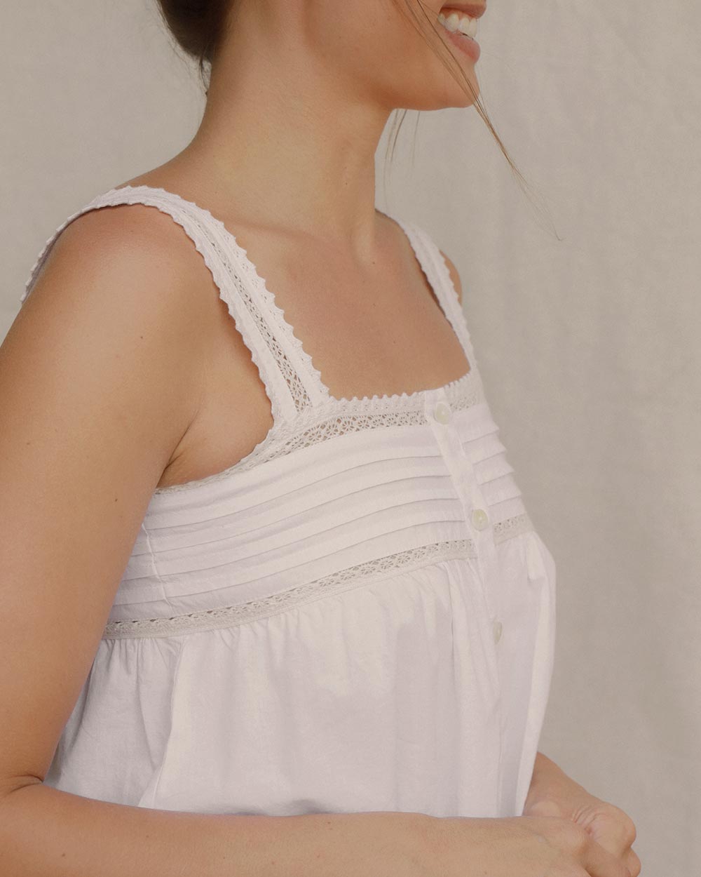 Louisette Top in Lait cotton camisole with pintuck bodice and lace inserts