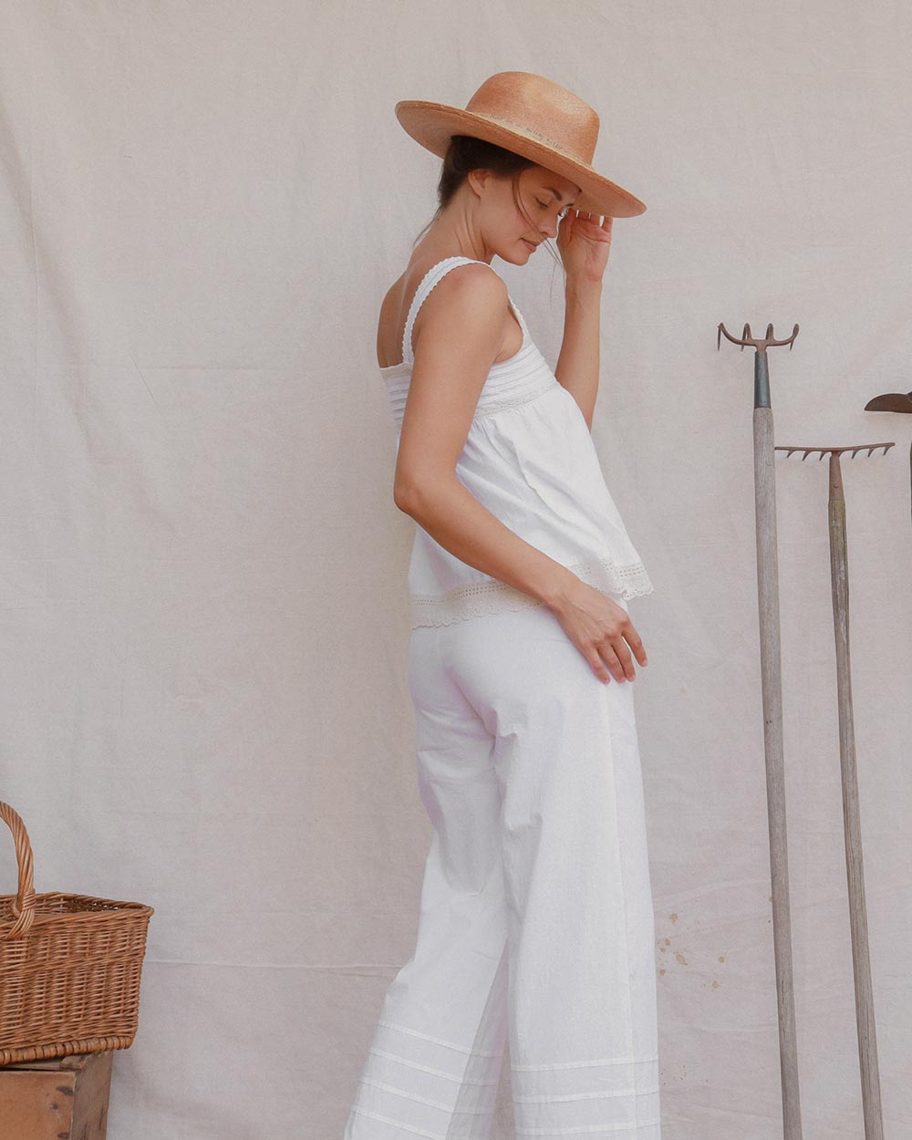Louisette Top in Lait warm white cotton with pintucks and lace trim