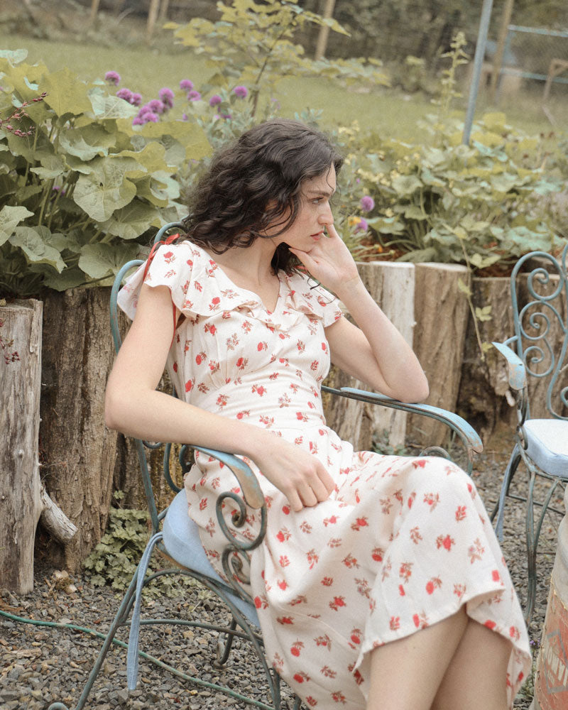 Atelette--Consciously remaking vintage heirlooms one at a time-- Appalonia Dress, vintage 1940s inspired dress made with an 18th century reproduction floral print