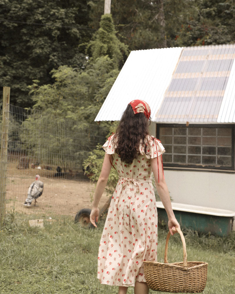 Atelette--Consciously remaking vintage heirlooms one at a time-- Appalonia Dress, vintage 1940s inspired dress made with an 18th century reproduction floral print