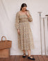 Louise Dress in Terrasse hand block print cotton with smocked bodice and puff sleeves