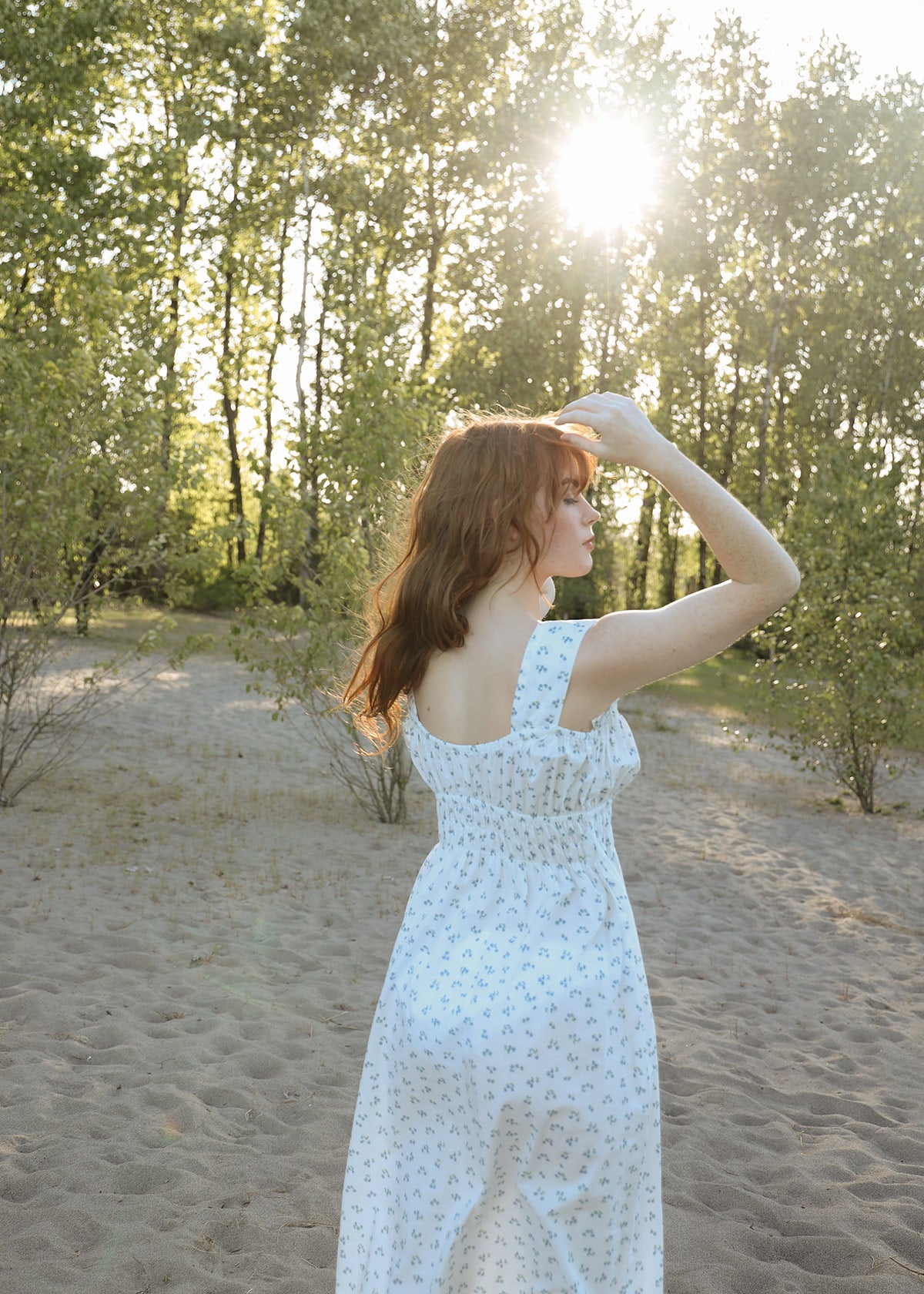 Atèlette White Cotton Ditsy Floral Midi Dress - HELENE - Consciously Crafted Clothing