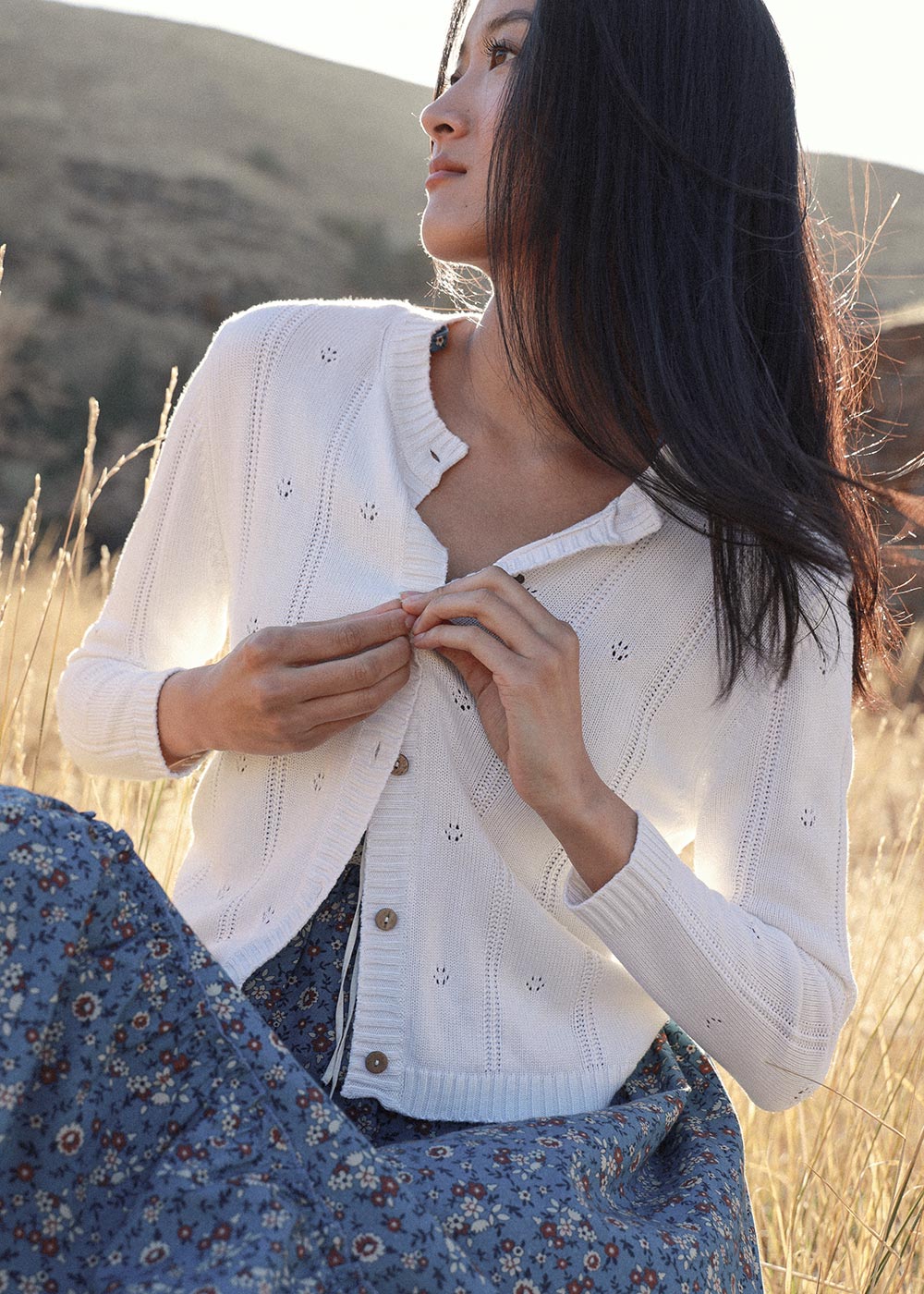 ATÈLETTE - Soft White Bamboo Cotton Pointelle Cardigan - SORELLE - Romantic Slow Fashion Label