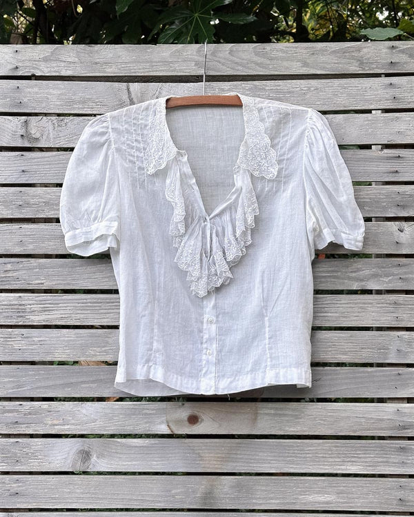 Vintage 1930s Embroidered Ruffle Blouse