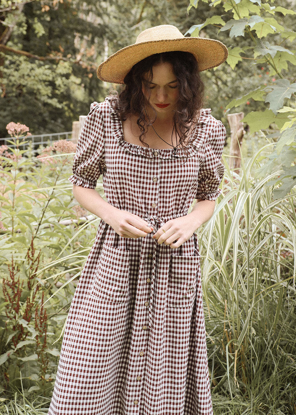 Atlette Brown Gingham Button Down Dress - ABIGHAILE - Consciously Crafted L Atlette Brown Gingham Button Down Dress - ABIGHAILE - Consciously Crafted L