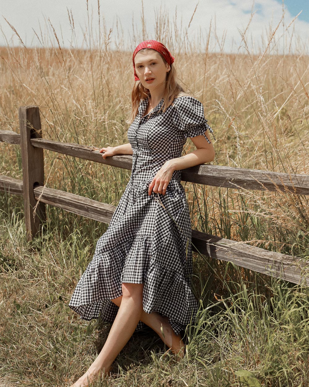 Oakleigh Dress | Black Gingham Cotton Basque Waist Dress
